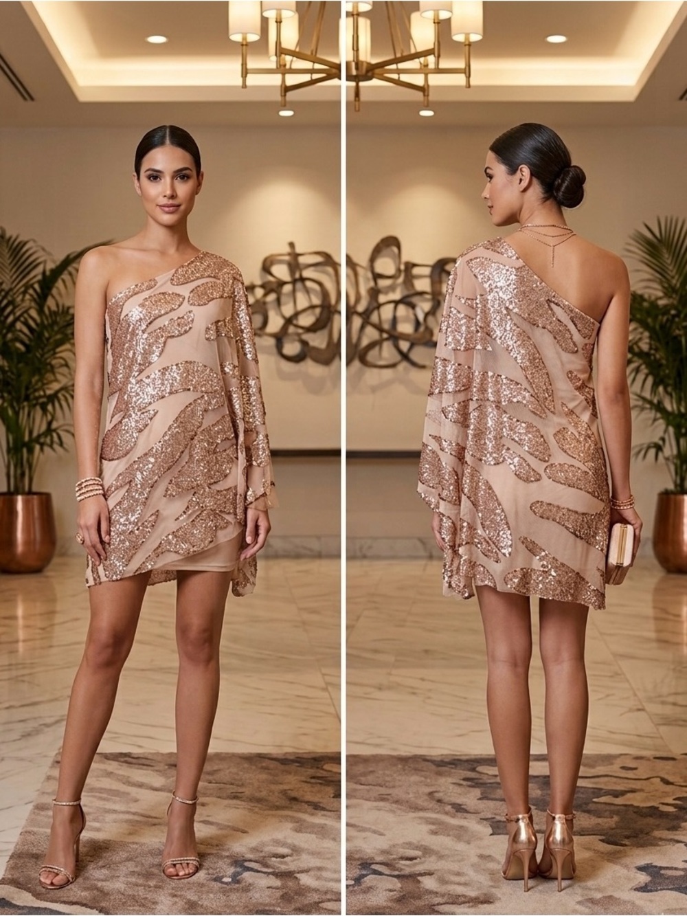 Bebe Corsican Nights Moore Asymmetrical Sequin Flame Dress Y2K